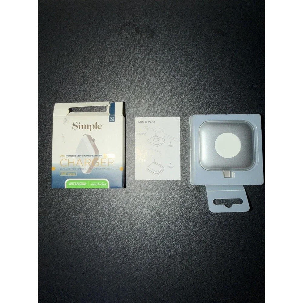 Simple 2 in 1 Wireless USB-C Watch/Earbuds Charger NEW OPEN BOX
